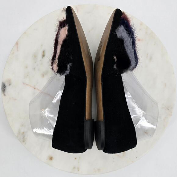 Rebecca Minkoff Amelie Black Suede Flats | Real Mink Fur Loafers - Picture 6 of 8